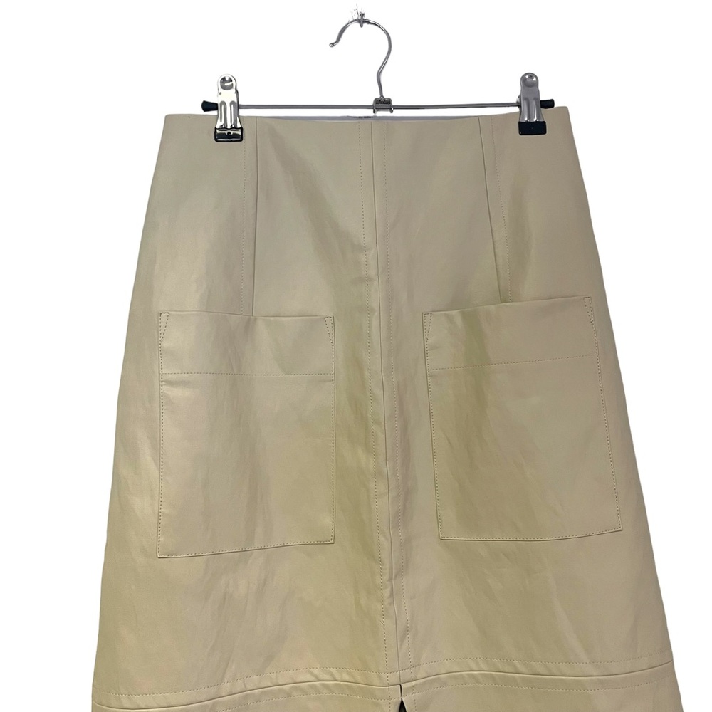 Mijeong Park Cream Faux Leather Midi Skirt Middle Slit XS - Picture 5 of 9